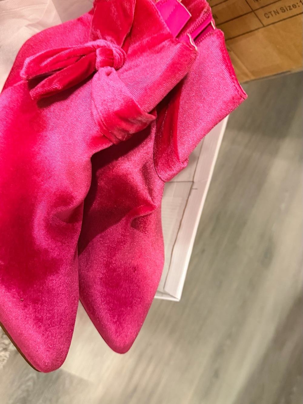 torrid Hot Pink Velvet Pointed-Toe Ankle Boots with Bow